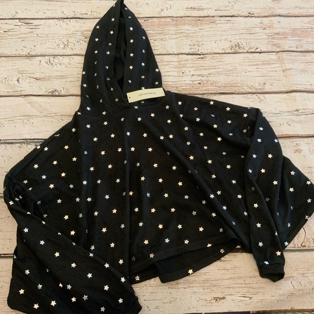 Francesca’s Collection Foil Star Hooded Pullover‎ Poncho XS New